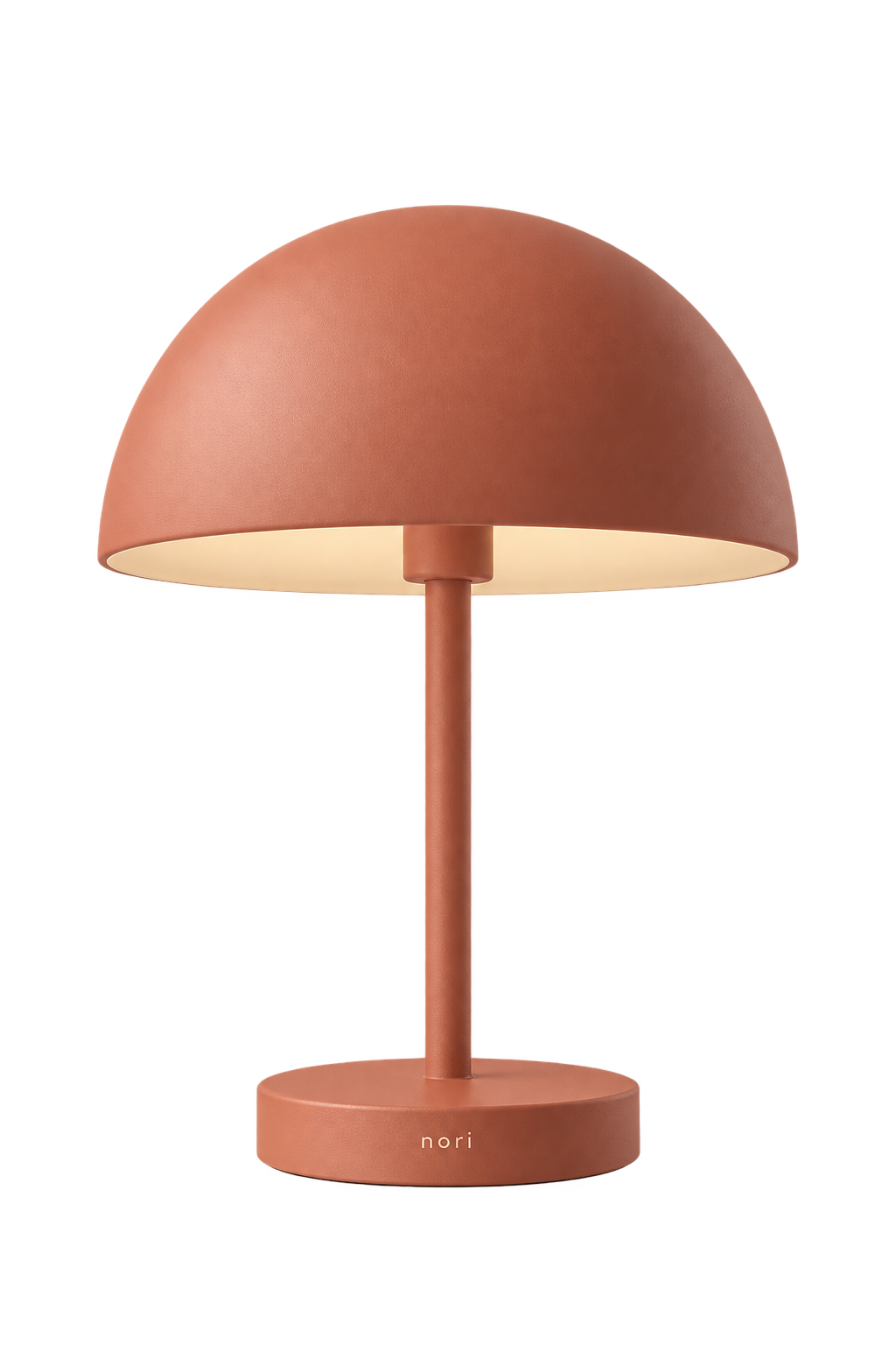 AI-generated terracotta mushroom table lamp on a transparent background